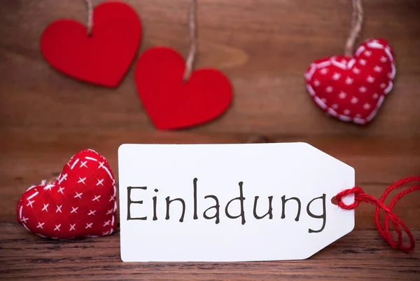 Hearts, etiket, Einladung anlamına gelir daveti okumak — Stok fotoğraf