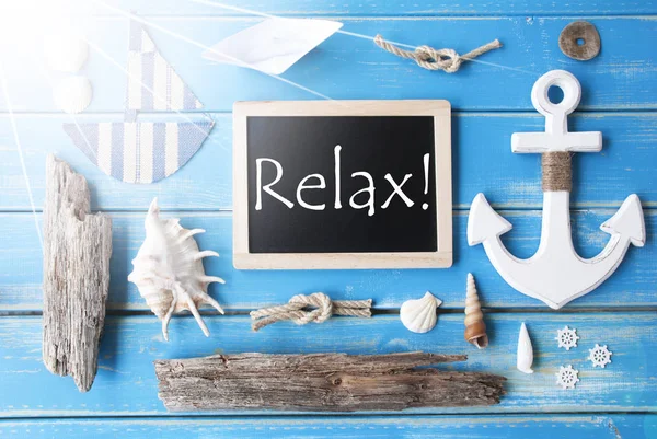 Sunny Nautic Chalkboard And Text Relax — Stock Photo, Image