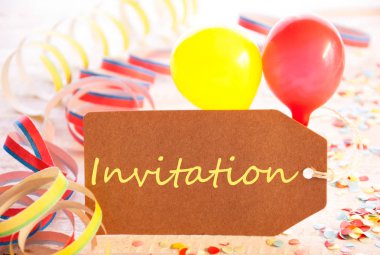 Parti etiketi, balon, flama, metin davet