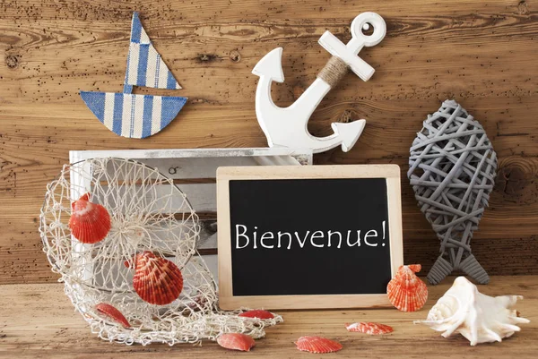 Chalkboard With Summer Decoration, Bienvenue Means Welcome — Stock Photo, Image