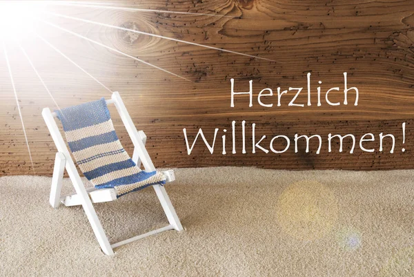 Biglietto di auguri estivo soleggiato, Willkommen significa benvenuto — Foto Stock
