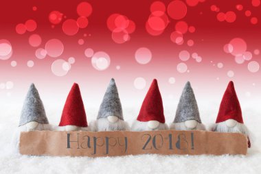 Cüceler, kırmızı arka plan, Bokeh, metin 2018