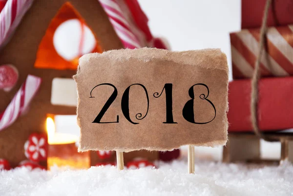 Gingerbread House With Sled, Text 2018 — Stock Photo, Image