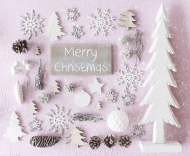 Dekorasyon, düz Lay, metin Merry Christmas, kar taneleri