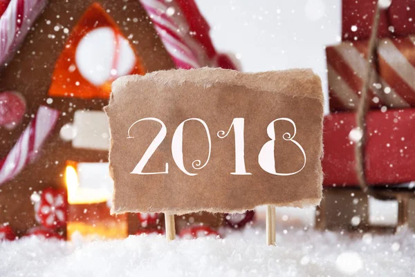 Gingerbread House kızak, kar taneleri, metin 2018