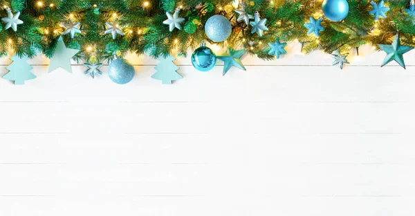 Bannière de Noël turquoise, espace de copie Bokeh — Photo