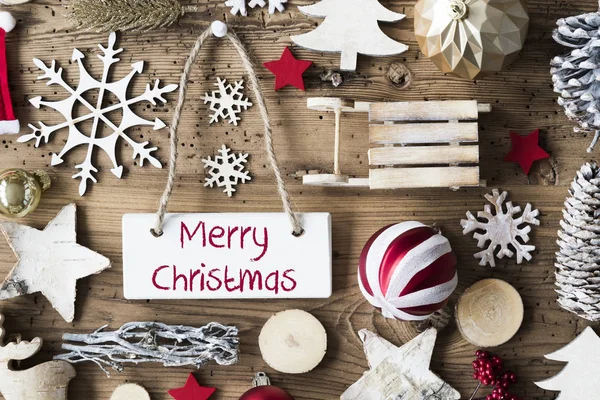 Rustikal flach liegend, Text frohe Weihnachten — Stockfoto