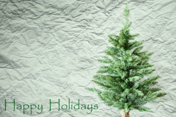 Fir Tree, verfrommeld papier achtergrond, tekst Happy Holidays — Stockfoto