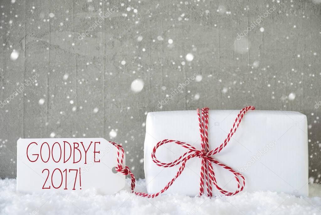 Gift, Cement Background With Snowflakes, Goodbye 2017