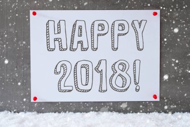 Çimento duvar, kar taneleri, metin mutlu 2018 etikette