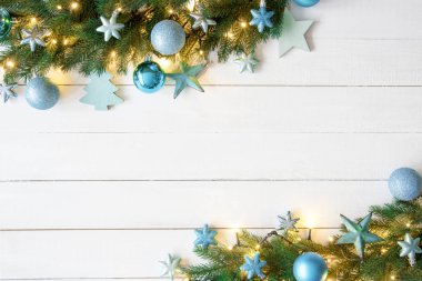 Turkuaz Noel afiş, çerçeve, çam dalları