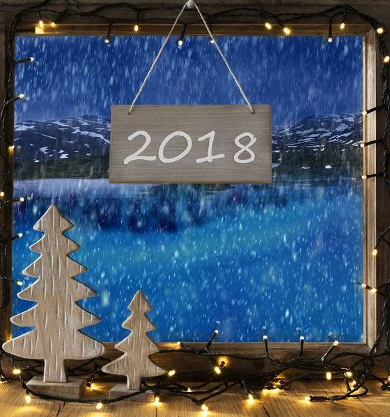 Fenster, Winterlandschaft, Text 2018 — Stockfoto