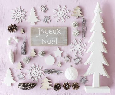 Dekorasyon, düz Lay, Joyeux Noel mutlu Noeller anlamına gelir.