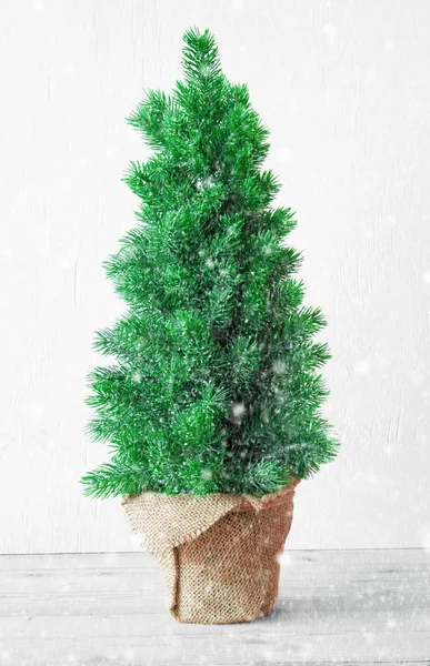 Vertical Christmas Tree, Wooden Background — Stock Photo, Image