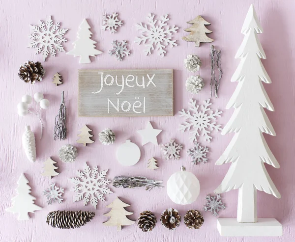 Dekorace, plochý Lay, Joyeux Noel znamená Veselé Vánoce — Stock fotografie