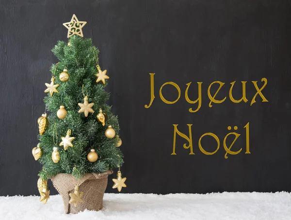 Tree, Joyeux Noel Means Merry Christmas, Black Concrete — Stock Photo, Image