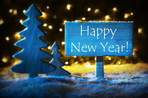 蓝色的圣诞树，文本快乐新的一年 — 图库照片