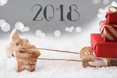 Ren geyiği ile kızak, Gümüş arka plan, metin 2018