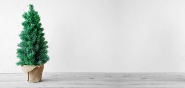 Noel ağacı, gri çimento arka plan, kopya alanı
