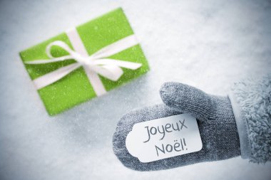 Green Hediyelik, eldiven, Joyeux Noel mutlu Noeller, kar taneleri anlamına gelir.
