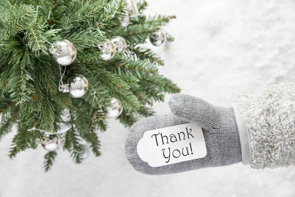 Karácsonyfa, kesztyű, szöveg, köszönöm — Stock Fotó