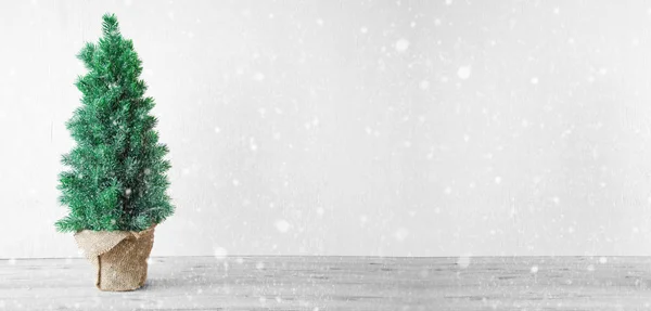 Christmas Tree, Gray Cement Background, Copy Space, Snowflakes — Stock Photo, Image