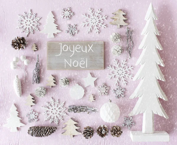 Dekorasyon, düz Lay, Joyeux Noel mutlu Noeller, kar taneleri anlamına gelir.