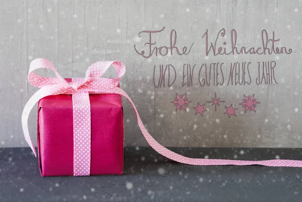 Pink Present, Snowflakes, Calligraphy, Gutes Neues Means Happy New Year — Stock Photo, Image