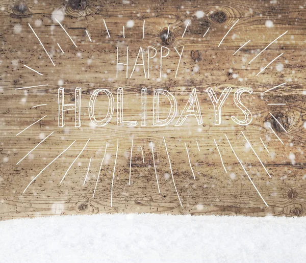 Caligrafía Felices Fiestas, Nieve, Fondo de madera, Copos de nieve — Foto de Stock