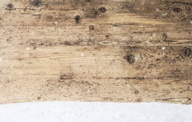 Ahşap doku, arka plan kopya alanı, kar, kar taneleri ile