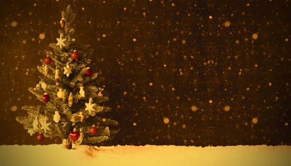 Árbol de Navidad retro, Nieve, Copiar espacio, Copos de nieve — Foto de Stock
