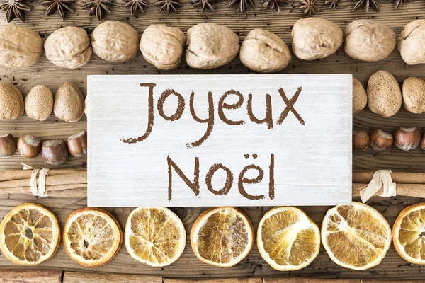 Mat platt Lay, Joyeux Noel betyder god jul — Stockfoto