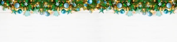 Panorama Bannière de Noël turquoise, espace de copie — Photo