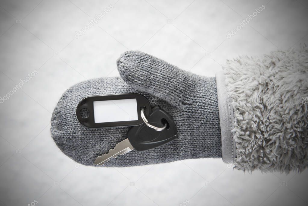 Wool Glove With Car Key, Snow