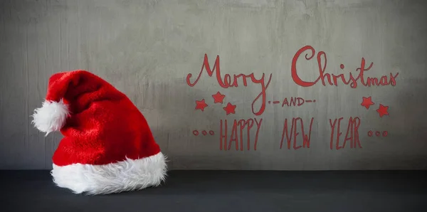 Santa Hat, Calligrafia Buon Natale e Felice Anno Nuovo — Foto Stock