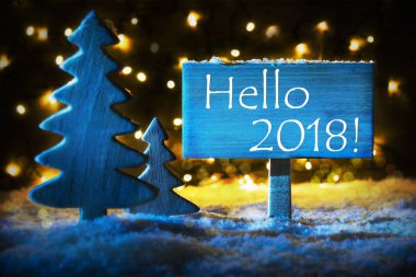 Mavi Noel ağacı, metin Merhaba 2018