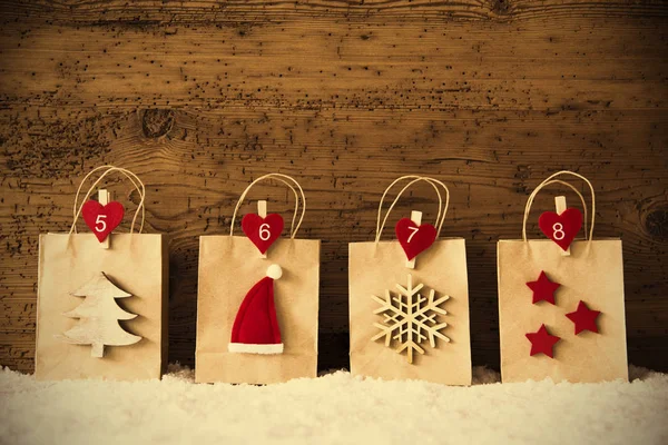 Weihnachts-Einkaufstüte in einer Reihe, Instagram-Filter — Stockfoto