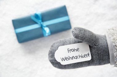 Turquoise Gift, Glove, Frohe Weihnachten Means Merry Christmas