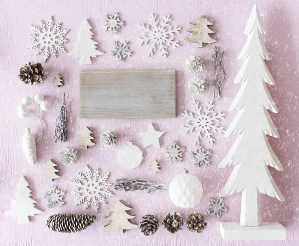 Weihnachtsdekoration, flache Lage, Kopierraum, Schneeflocken — Stockfoto