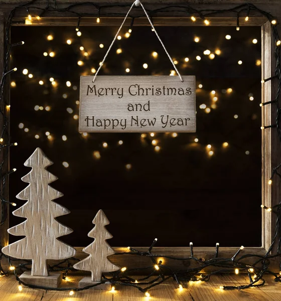 Ventana, luces en la noche, Feliz Navidad y Feliz Año Nuevo — Foto de Stock