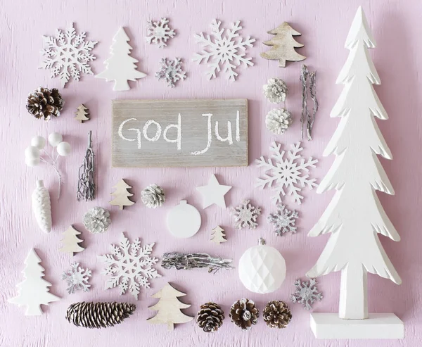 Weihnachtsdekoration, flache Lage, Gott jul bedeutet frohe Weihnachten — Stockfoto