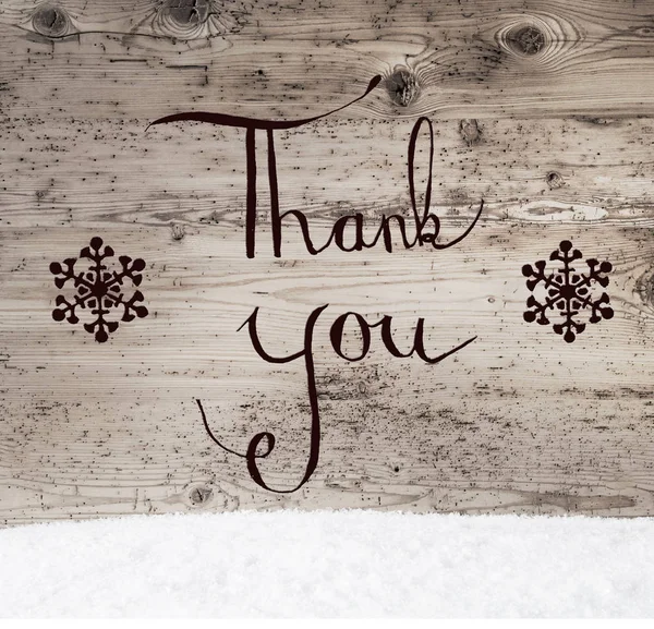 Calligraphy Thank You, Retro Wooden Background, Snow — Stock Photo, Image