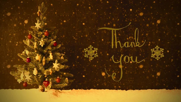 Retro karácsonyfa, hó, kalligráfia Köszönöm, hópelyhek — Stock Fotó