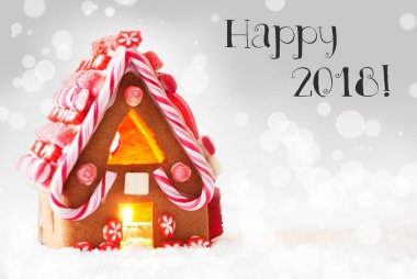 Gingerbread House, Gümüş arka plan, metin mutlu 2018