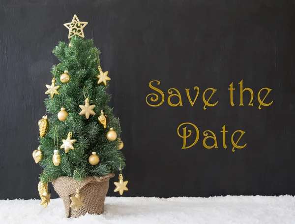 Árvore de Natal, Texto Salvar a data, Concreto preto — Fotografia de Stock
