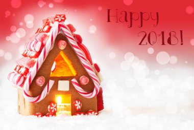 Gingerbread House, kırmızı arka plan, metin mutlu 2018