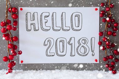 Etiket, kar taneleri, Noel dekorasyonu, metin Merhaba 2018