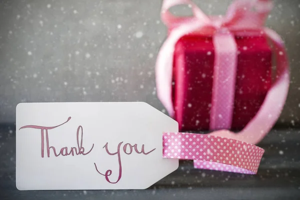 Pink Gift, Calligraphy, Text Thank You, Snowflakes — Stock Photo, Image