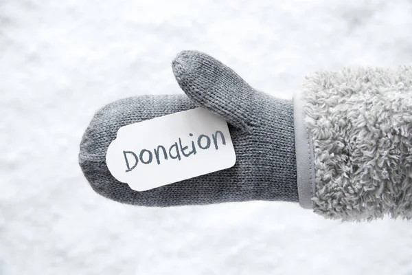 Wool Glove, Label, Snow, Text Donation — Stock Photo, Image