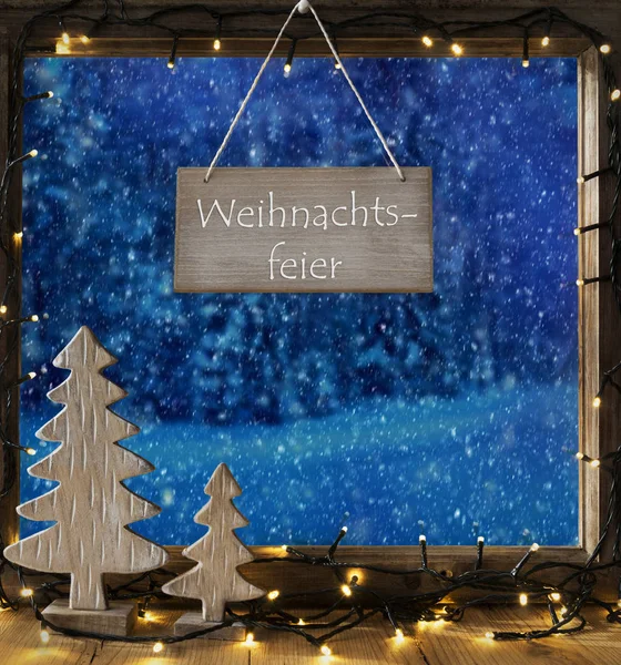 Window, Winter Forest, Weihnachtsfeier Means Christmas Party — Stock Photo, Image